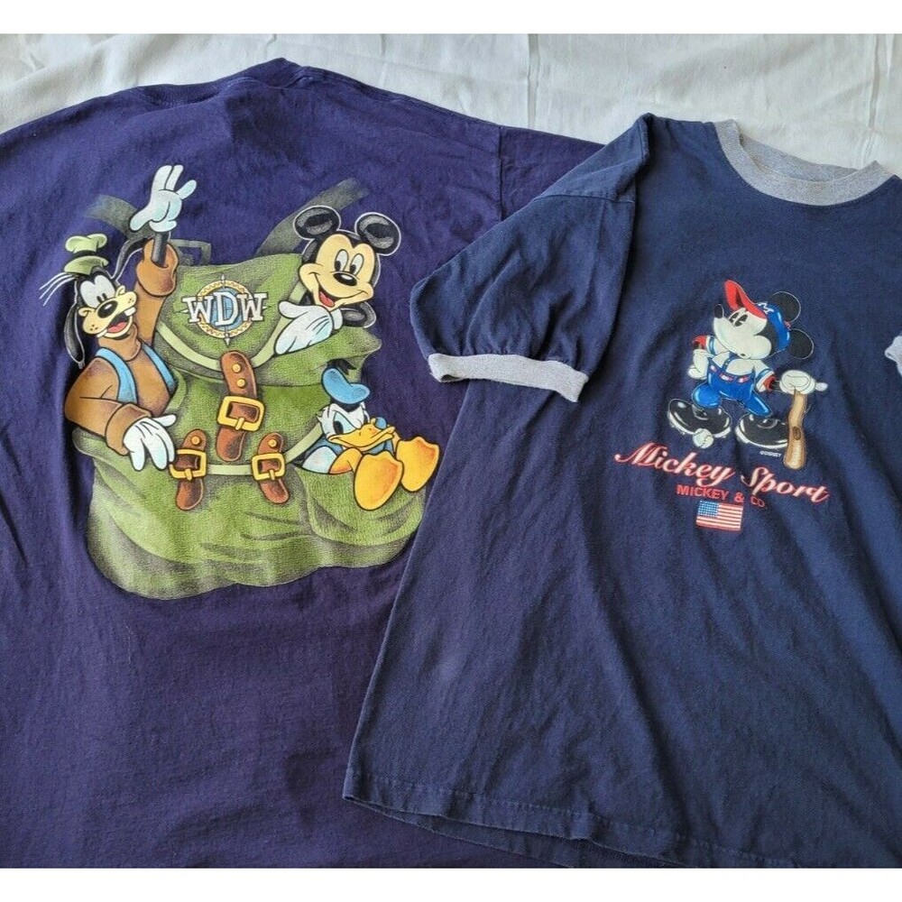 Vtg Mickey Mouse 90s Shirts Disney World USA Sport Baseball Goofy Donald Lot 2